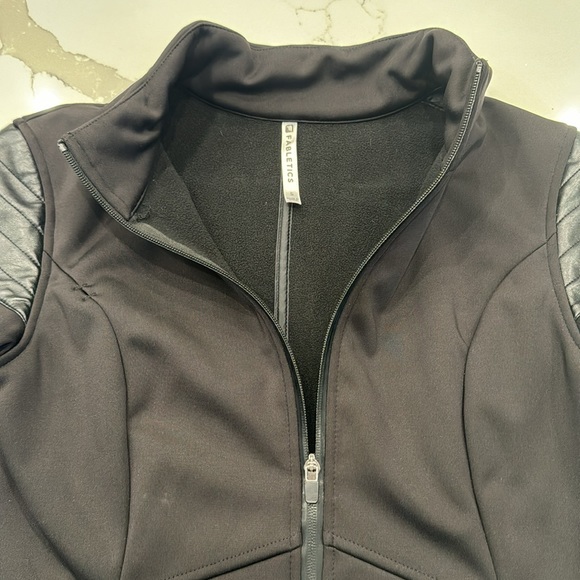 Women’s black Fabletics jacket/coat with faux leather detailing, size Small - Picture 5 of 6